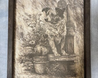 Cattle Dog Engraved Real Cowhide Rustic Farmhouse Wall Decor Country Western Art Barn Home