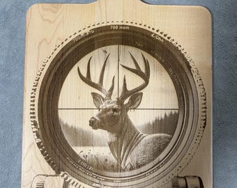 Deer in Scope Laser Engraved Cutting / Charcuterie Board: Laser Engraved Farmhouse Kitchen Decor Fathers Day Husband