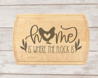 Chicken Laser Engraved Maple or Cherry Cutting / Charcuterie Board | Rustic Charcuterie Serving Tray