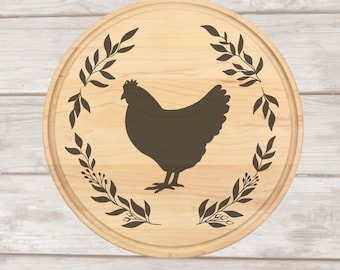 Chicken Charcuterie Board: Rustic Farmhouse Kitchen Cutting Board Decor Laser Engraved Gift on Solid Maple or Cherry