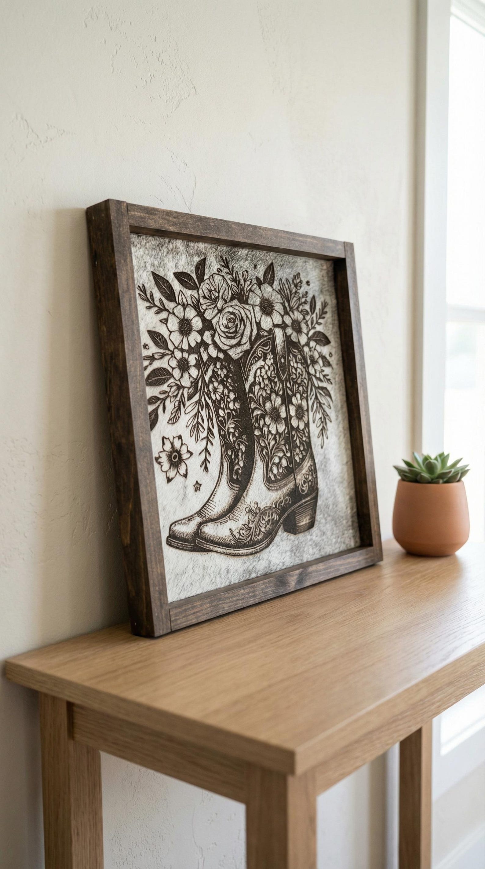 Rustic Boot Decor Engraved Cowboy Boots Cowhide Art, Rustic Western Decor - Etsy