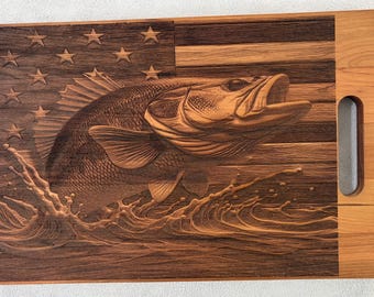 Bass and Flag Cherry Wood Charcuterie & Cutting Board | Engraved Farmhouse Kitchen Decor