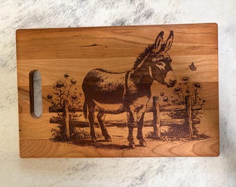 Donkey Cherry or Maple Wood Engraved Charcuterie Board Farmhouse Decor Kitchen