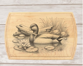 Duck on Pond Laser Engraved Maple or Cherry Cutting / Charcuterie Board | Rustic Charcuterie Serving Tray