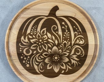 Floral Pumpkin Holiday Fall Charcuterie Board: Rustic Farmhouse Kitchen Cutting Board Rodeo Western Decor Laser Engraved Gift on Solid Maple
