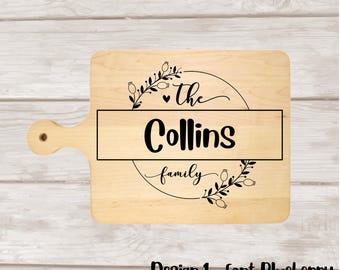 Custom Family Name Cutting / Charcuterie Boards Wedding Anniversary Gift Solid Maple or Cherry Wood