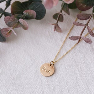 Lovers Initial Disc Necklace, Letter Necklace, Gold Initial Necklace, Gold Disc Pendant, Valentines Gift, Engagement Gift image 2