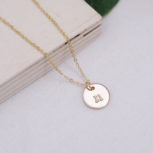 Gold Single Initial Disc Necklace, 1 Disc Initial Charm, Letter Necklace, Gold Initial Necklace, Personalized Gift, Mother's Day Gift image 1