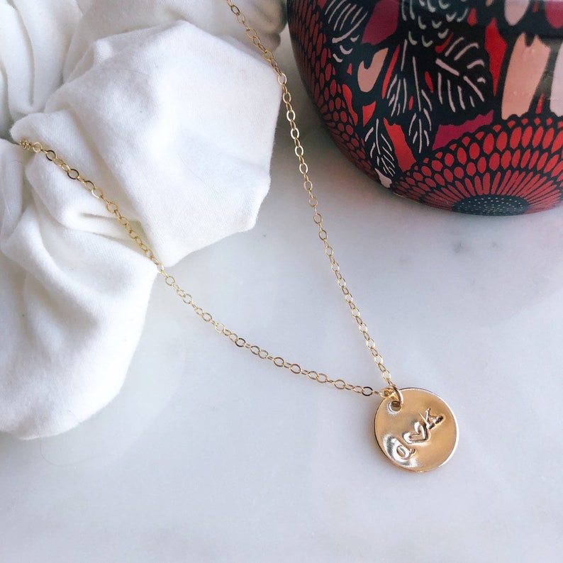 Lovers Initial Disc Necklace, Letter Necklace, Gold Initial Necklace, Gold Disc Pendant, Valentines Gift, Engagement Gift image 6