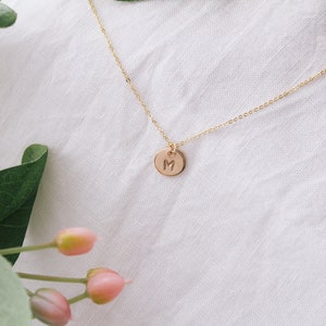 Gold Single Initial Disc Necklace, 1 Disc Initial Charm, Letter Necklace, Gold Initial Necklace, Personalized Gift, Mother's Day Gift image 2