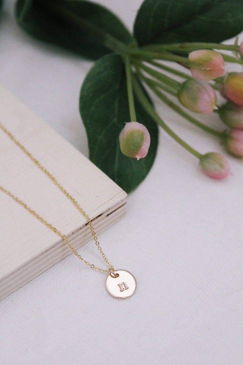 Gold Single Initial Disc Necklace, 1 Disc Initial Charm, Letter Necklace, Gold Initial Necklace, Personalized Gift, Mother's Day Gift image 1