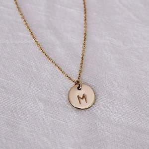 Gold Single Initial Disc Necklace, 1 Disc Initial Charm, Letter Necklace, Gold Initial Necklace, Personalized Gift, Mother's Day Gift image 7