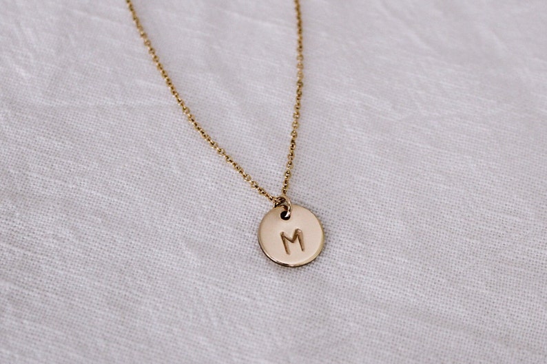 Gold Single Initial Disc Necklace, 1 Disc Initial Charm, Letter Necklace, Gold Initial Necklace, Personalized Gift, Mother's Day Gift image 7
