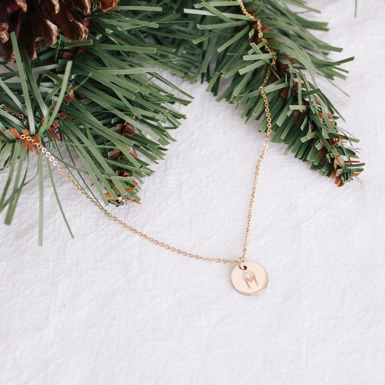 Gold Single Initial Disc Necklace, 1 Disc Initial Charm, Letter Necklace, Gold Initial Necklace, Personalized Gift, Mother's Day Gift image 3