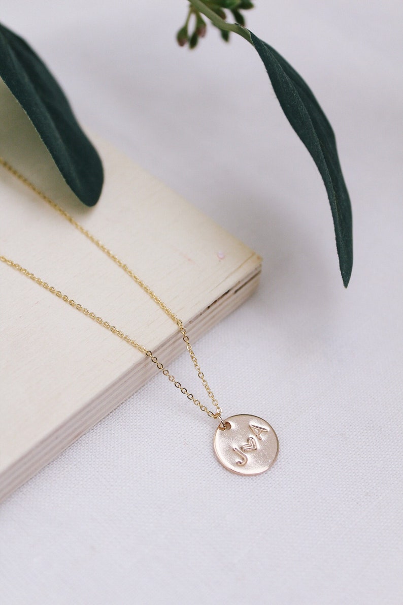 Lovers Initial Disc Necklace, Letter Necklace, Gold Initial Necklace, Gold Disc Pendant, Valentines Gift, Engagement Gift image 1