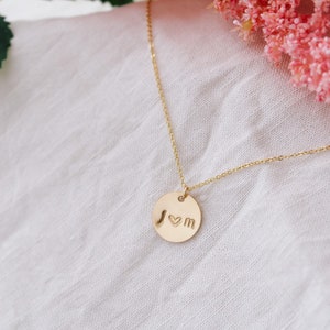 Lovers Initial Disc Necklace, Letter Necklace, Gold Initial Necklace, Gold Disc Pendant, Valentines Gift, Engagement Gift image 3