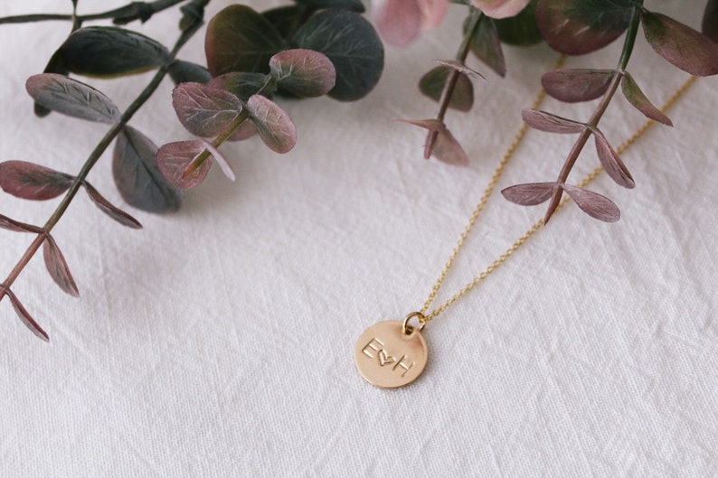 Lovers Initial Disc Necklace, Letter Necklace, Gold Initial Necklace, Gold Disc Pendant, Valentines Gift, Engagement Gift image 2