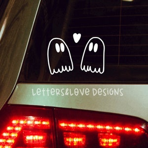 Two Ghosts In Love Vinyl Decal - Spooky Spoopy Ghost Couple - Gift Idea Under 5 10 15 20 Dollars - Letters And Love Designs