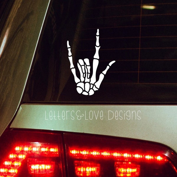 Skeleton Sign Language I Love You Hand Vinyl Decal - Hippie Love Punk Hardcore Goth Elder Emo Gift Idea - Letters And Love Designs