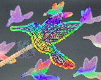 Holographic Purple Hummingbird Mandala -  Waterproof UV Resistant Die Cut Vinyl Sticker - Letters And Love Design