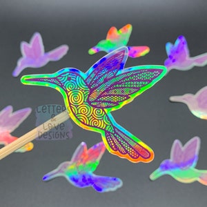 Holographic Purple Hummingbird Mandala -  Waterproof UV Resistant Die Cut Vinyl Sticker - Letters And Love Design
