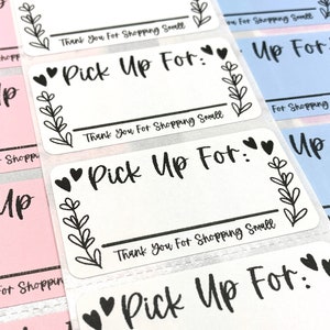 Pick Up For With Floral & Heart Border - Thermal Printed Order Packaging Stickers - 100 200 300 400 500 Bundle - Letters And Love Designs