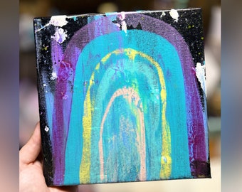 Original Abstract Rainbow Affirmation Mixed Media Painting On Square Canvas - Letters And Love Designs