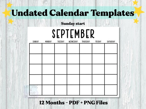 12 Months Blank Calendar Templates Instant Digital Download | Etsy