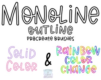 Monoline Outline Brush Solid Color And Color Changing - Two Brushes For Use With iPad And iPhone Procreate App - Letters And Love Designs