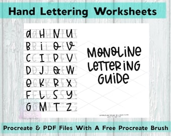 Monoline Lettering Guide Worksheets - Printable PDF & Procreate Files With A Hand Lettering Brush Included - Letters And Love Designs
