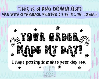 Your Order Made My Day! Thank You - PNG Thermal Printer Sticker Label Design Instant Download 2.25” x 1.25” - Letters And Love Designs