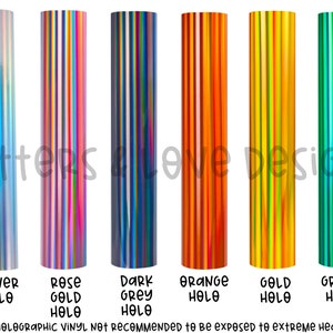 The holographic colors available for the vinyl decals from Letters And Love Designs.