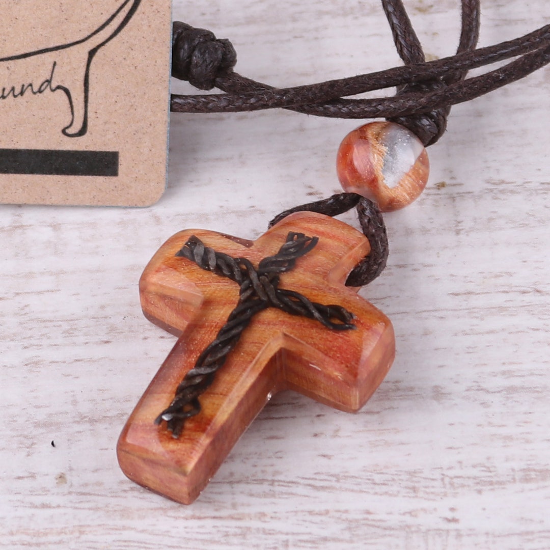 Resin Cross Necklace Wood Resin Cross Necklace Art Cross Etsy