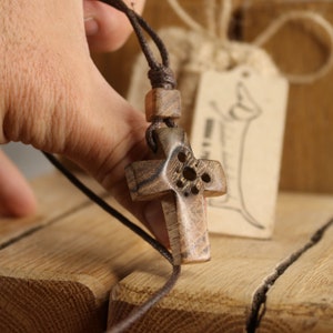 Wooden cross necklace with holes Cross walnut wood Pendant Christian gift Prayer Charms
