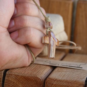Christmas Unique wood and resin Cross pendant necklace