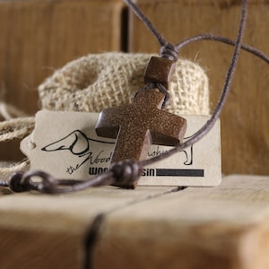 Wood Cross handmade unique necklace gift