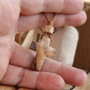 Handmade Olive Wood and resin Cross religion necklace