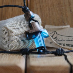 Religion Wood and blue resin Cross necklace