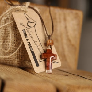 Religion handmade plum wood and resin Cross necklace