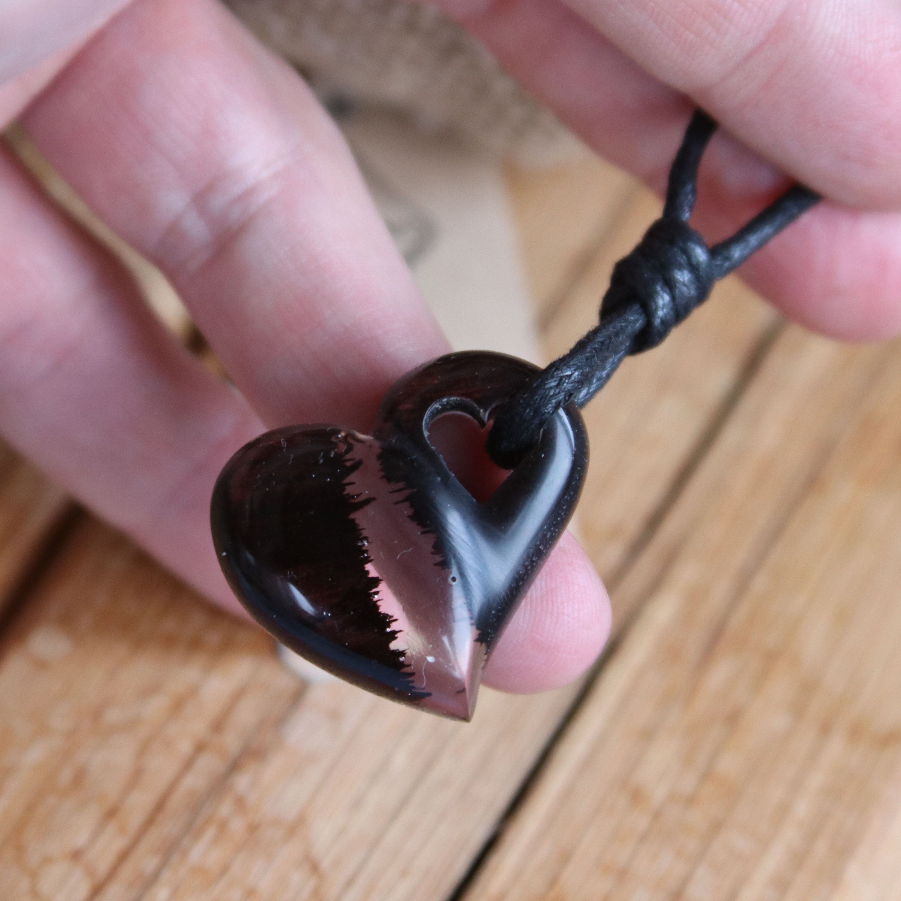 Woodendachshund Dark Olive Heart Pendant Wood Jewelry
