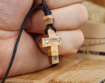 Small Religious Wood Cross Unique Handmade Jewelry Gift For Him Gift For Her Unisex Wood Cross Christian Wood Pendant Cross Necklace