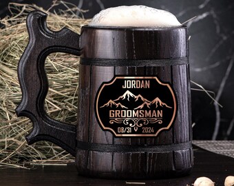 Groomsmen Mug, Personalized Groomsmen Gift, Personalized Gift, Personalized Best Man Gift, Wooden Beer Mug, Grooms Gift. Groomsman Gift #173