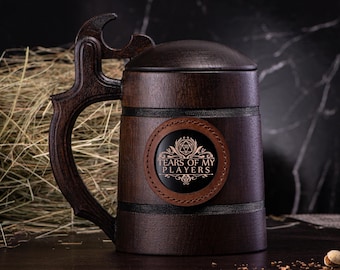DM Gift Tears Of My Players Mug with Lid. Dungeon Master Wooden Beer Tankard Dungeon and Dragons Custom Beer Stein D&D Mug Gamer Gift #664
