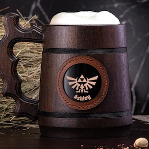 Legend Of Zelda Mug. Zelda Gift. Zelda Stein. Zelda Ornament Triforce Gamer Mug Custom Beer Steins Wooden Beer Tankard. Gifts for Gamer #100