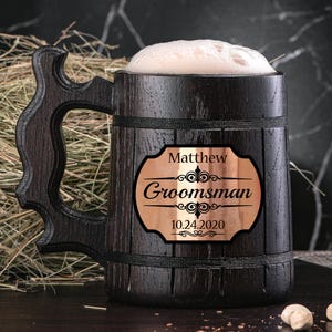 Personalized Groomsmen Gift Groomsman Mug Personalized Best Man Gift Wooden Beer Mug Personalized Wedding Gift Grooms Gift Groomsman Gift #2