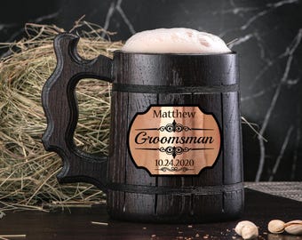 Personalized Groomsmen Gift Groomsman Mug Personalized Best Man Gift Wooden Beer Mug Personalized Wedding Gift Grooms Gift Groomsman Gift #2