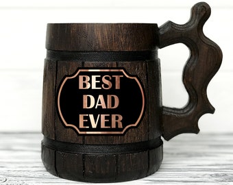 Father's Day Gift, Best Dad Ever Mug, Father's Day Mug, Wooden Beer Mug, Gift for Dad, Best Dad Ever Gifts, Personalized Gift for Dad #178
