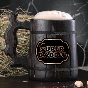 SUPER DADDIO Mug Father&#39;s Gift, Personalized Gift for Dad, Wooden Beer Mug, Beer Stein, Dad Gift, Fathers Day Mug, Gift for Father Mug #938