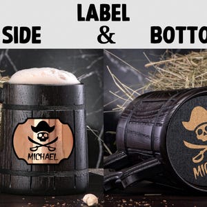Personalized Wooden Mug. Pirate Skull Mug. Wooden Beer Mug. Groomsman Pirate Party Gifts. Custom Wood Steins Tankard #139 Side & Bottom