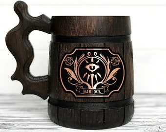 Warlock Class Personalized Mug. Dungeon and Dragons Mug Custom Beer Steins D&D Mug Gamer Dungeon Master Wooden Beer Tankard Gamer Gift #922